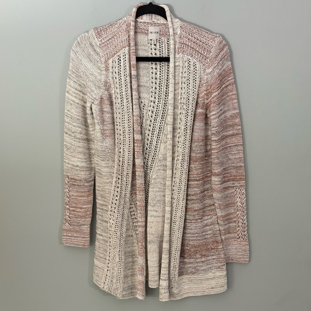 Nic + Zoe XS Open Front Textured Knit Cardigan Multicolor Long Sleeve